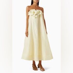 Zimm Yellow Floral Applique Midi